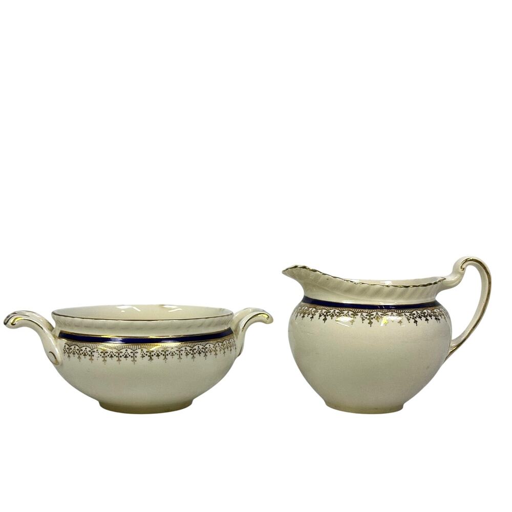 Johnson Bros Retired JB83 Windsor Ware Cobalt/Gold Cream Pitcher/Open Sugar Bowl